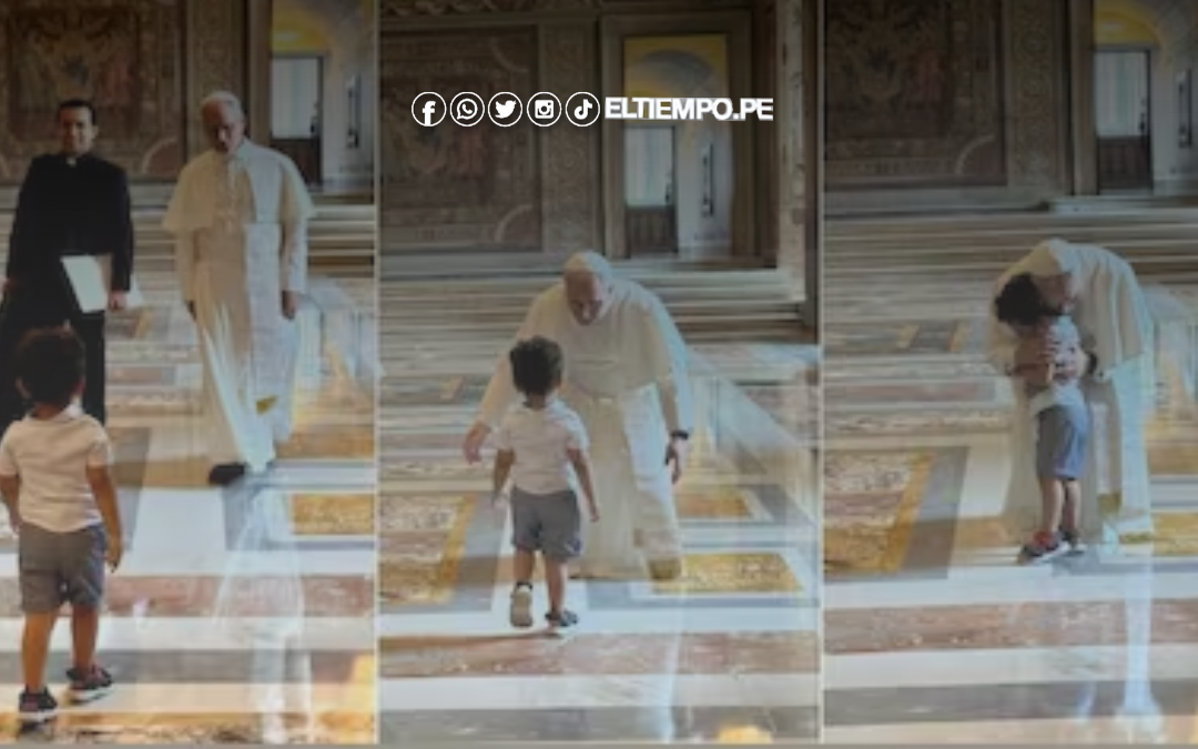 Papa León XIV se arrodilla para abrazar a un niño que corrió a su encuentro en el Vaticano