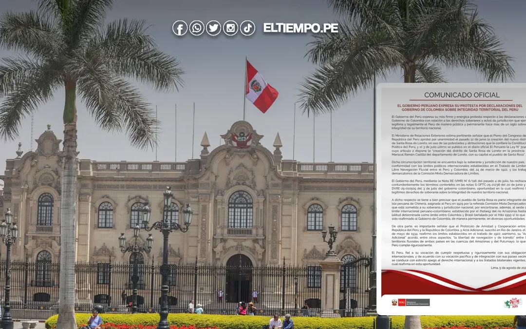 Gobierno rechaza declaraciones de Colombia sobre «copamiento» de territorio y reafirma soberanía sobre Santa Rosa de Loreto