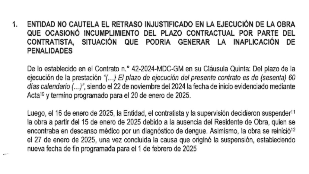 Órgano de Control Institucional – Municipalidad Distrital de CastillaInforme de Visita de Control N.° 014-2025-OCI/2407-SVC Visita de Control Municipalidad Distrital de Castilla Castilla – Piura – Piura Ejecución y recepción de la IOARR: “Construcción de sendero, banca y glorieta; renovación de área verde; además de otros activos en el Parque Principal María Goretti, distrito de Castilla, provincia de Piura, departamento de Piura. CUI N.° 2658417”