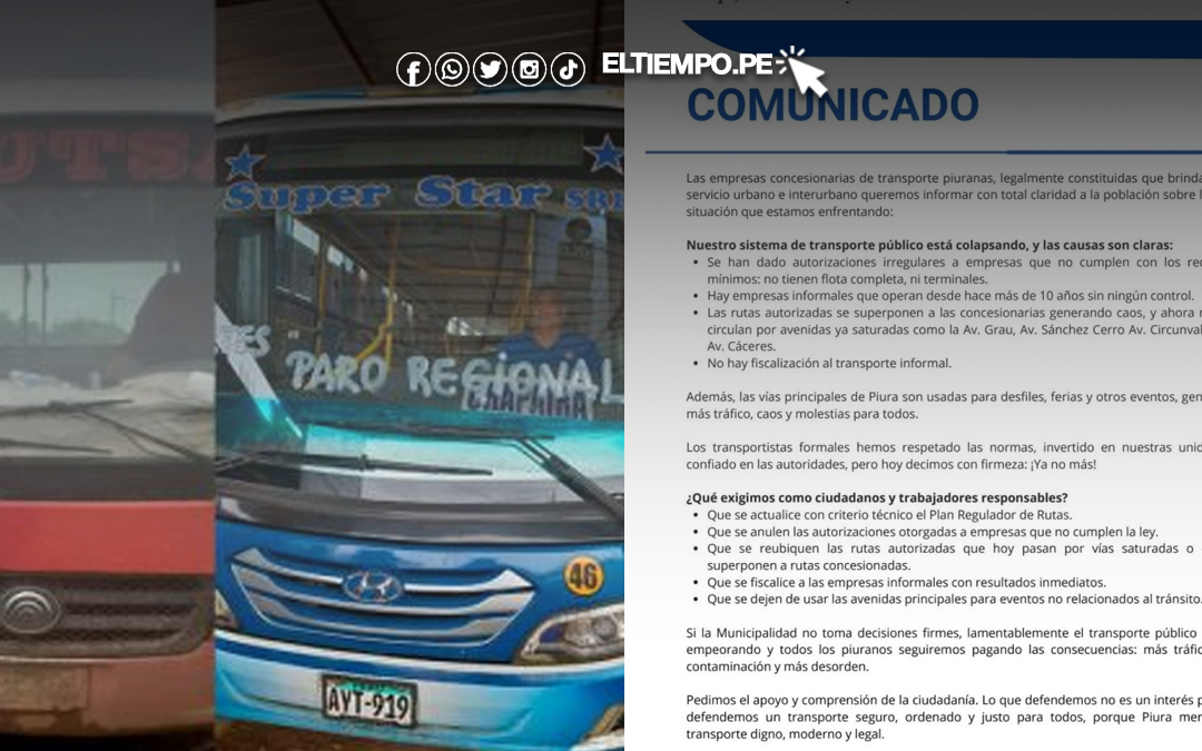 Piura: Transporte interurbano anuncia paro por concesión de rutas