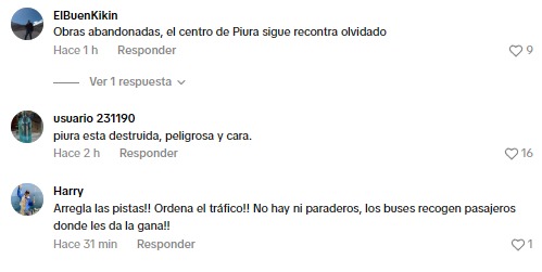 Comentarios de usuarios en el clip de la entrevista difundida en TikTok