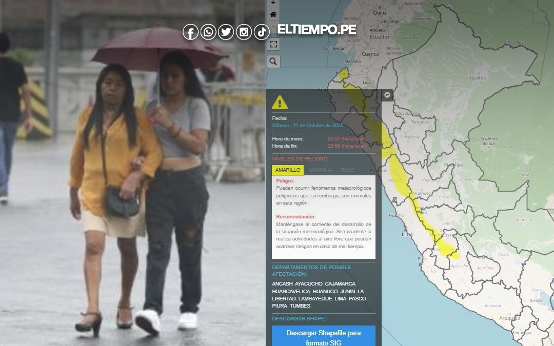 Senamhi activa alerta amarilla en 12 regiones por precipitaciones