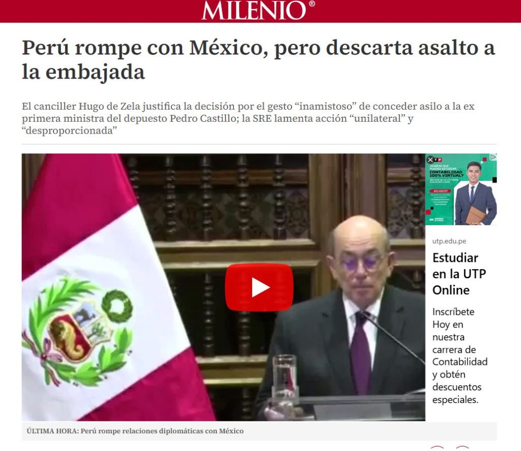 Perú y México rompen relaciones diplomáticas