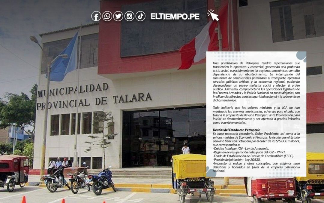 Alcalde de Talara se pronuncia sobre la privatización de Petroperú